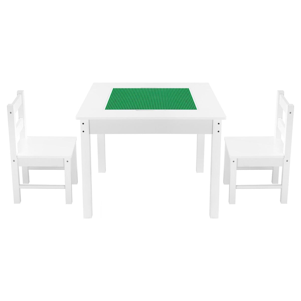 Kids Activity Table and 2 Chairs Set, Building Blocks Double-Sided Tabletop, Toddler Table and Chair Set with Storage for Kids 3+ Years, Large Storage Space, Present for Boys & Girls, White