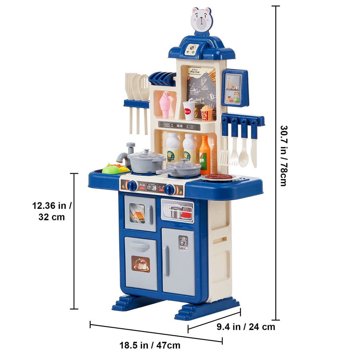 Kids Kitchen Playset, Toddler Kitchen with Cooking Stove with Steam, Sounds and Lights, Play Kitchen Set with 48 PCS Cooking Accessory Set for Toddlers, Preschoolers, Children Ages 3-5, Blue