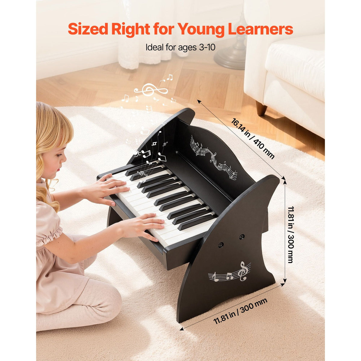 Kids Piano Keyboard, 25 Keys Wooden Digital Piano for Kids, Mini Music Educational Instrument Toy with Realistic Sound, Dual Power, Adjustable Volume for Toddlers, Boys Girls Learning, Black