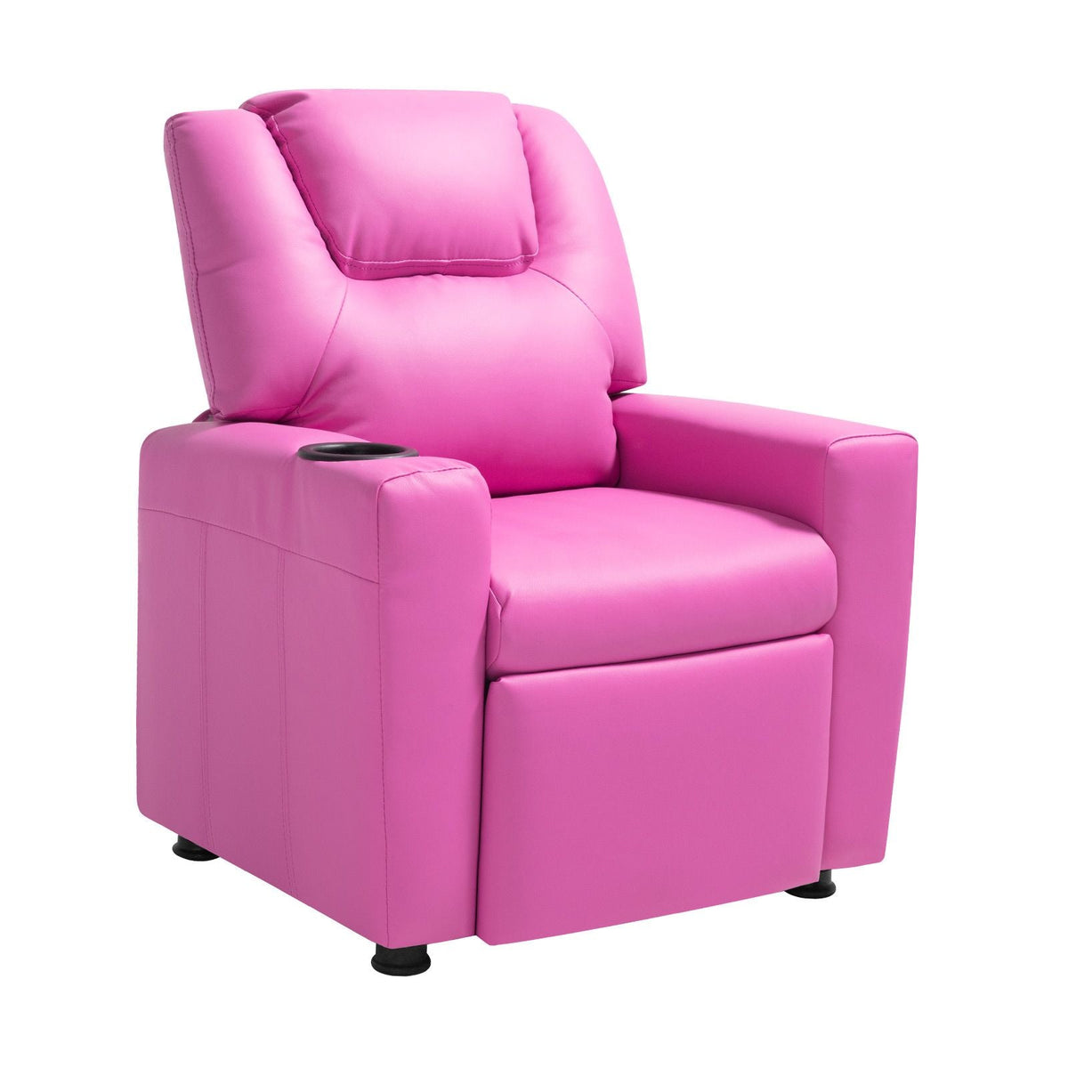 Kids Reclining Chair, Toddler Recliner with Cup Holder, 101° to 121° Adjustable Backrest, Easy-to-Clean PU Leather Recliner Couch with Footrest, 90 lbs Load, for Boys & Girls, Children (Pink)