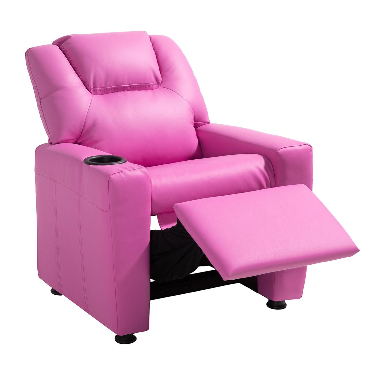 Kids Reclining Chair, Toddler Recliner with Cup Holder, 101° to 121° Adjustable Backrest, Easy-to-Clean PU Leather Recliner Couch with Footrest, 90 lbs Load, for Boys & Girls, Children (Pink)