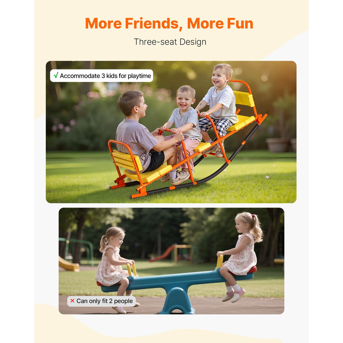 Kids Seesaw, 200 lbs Load Capacity, Metal Rocking Teeter Totter with Handles, Toddler Seesaw for Children Aged 3+, Kids Outdoor Playground Equipment for Lawn, Backyard, Playground, 2 Seats