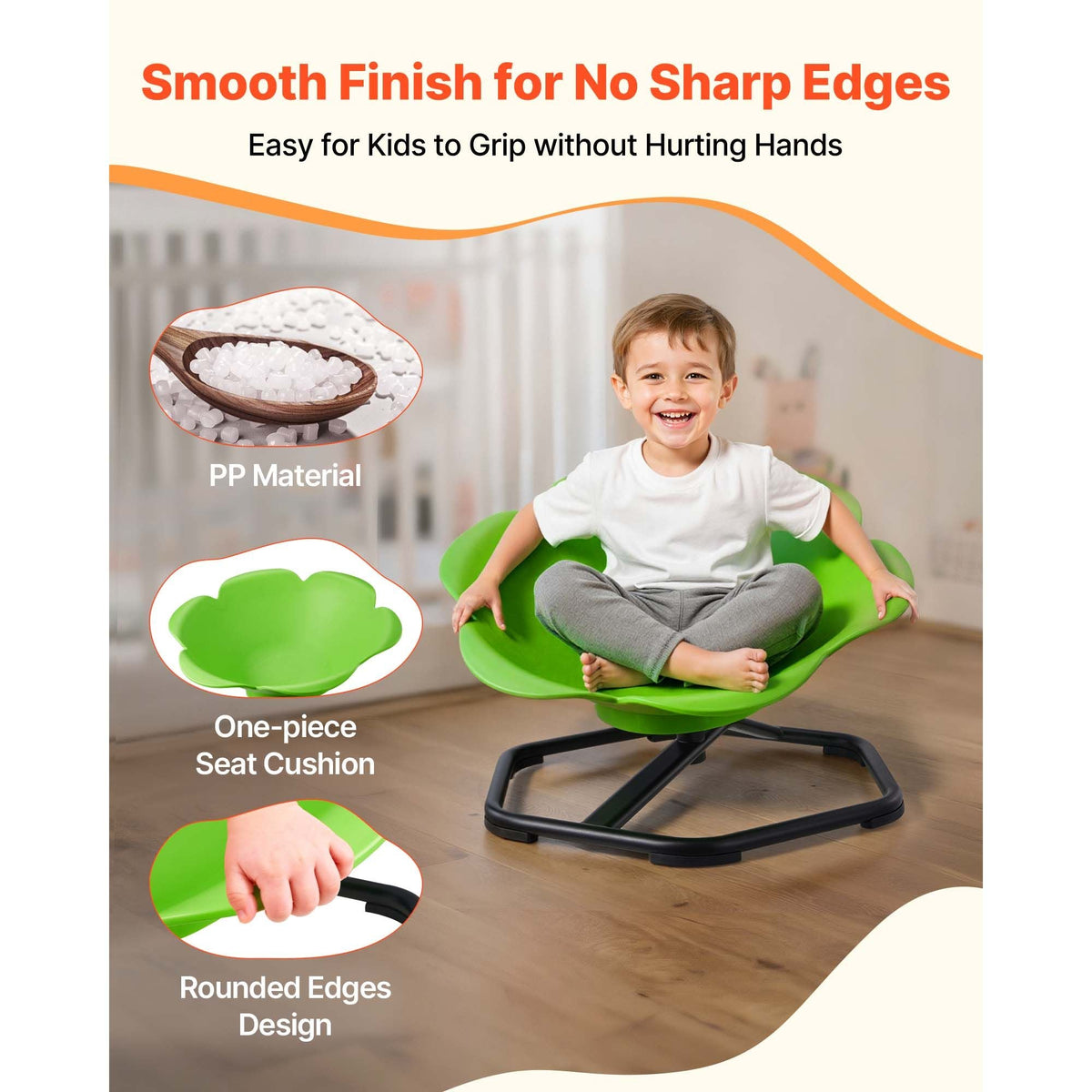 Kids Swivel Chair, 220 lbs Capacity, Cylinder Shape Sensory Spinning Chair, Autistic Kids Sensory Toy Seat with Non-Slip Metal Base, Toddler Sit & Spin Seat for Coordination Balance Focus, Green