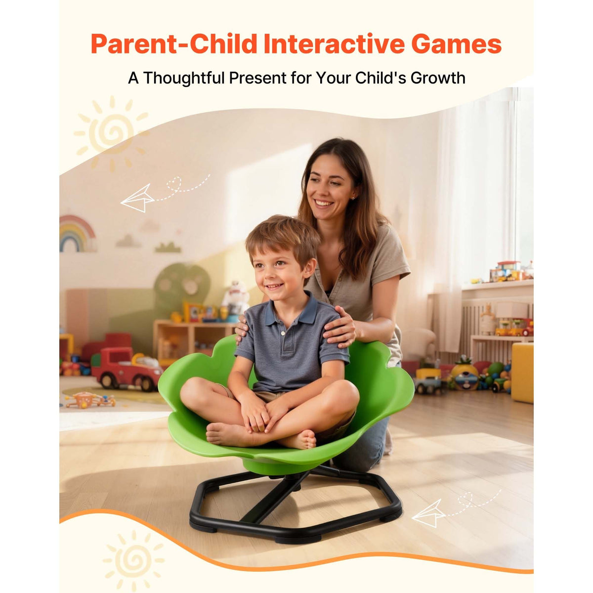 Kids Swivel Chair, 220 lbs Capacity, Cylinder Shape Sensory Spinning Chair, Autistic Kids Sensory Toy Seat with Non-Slip Metal Base, Toddler Sit & Spin Seat for Coordination Balance Focus, Green