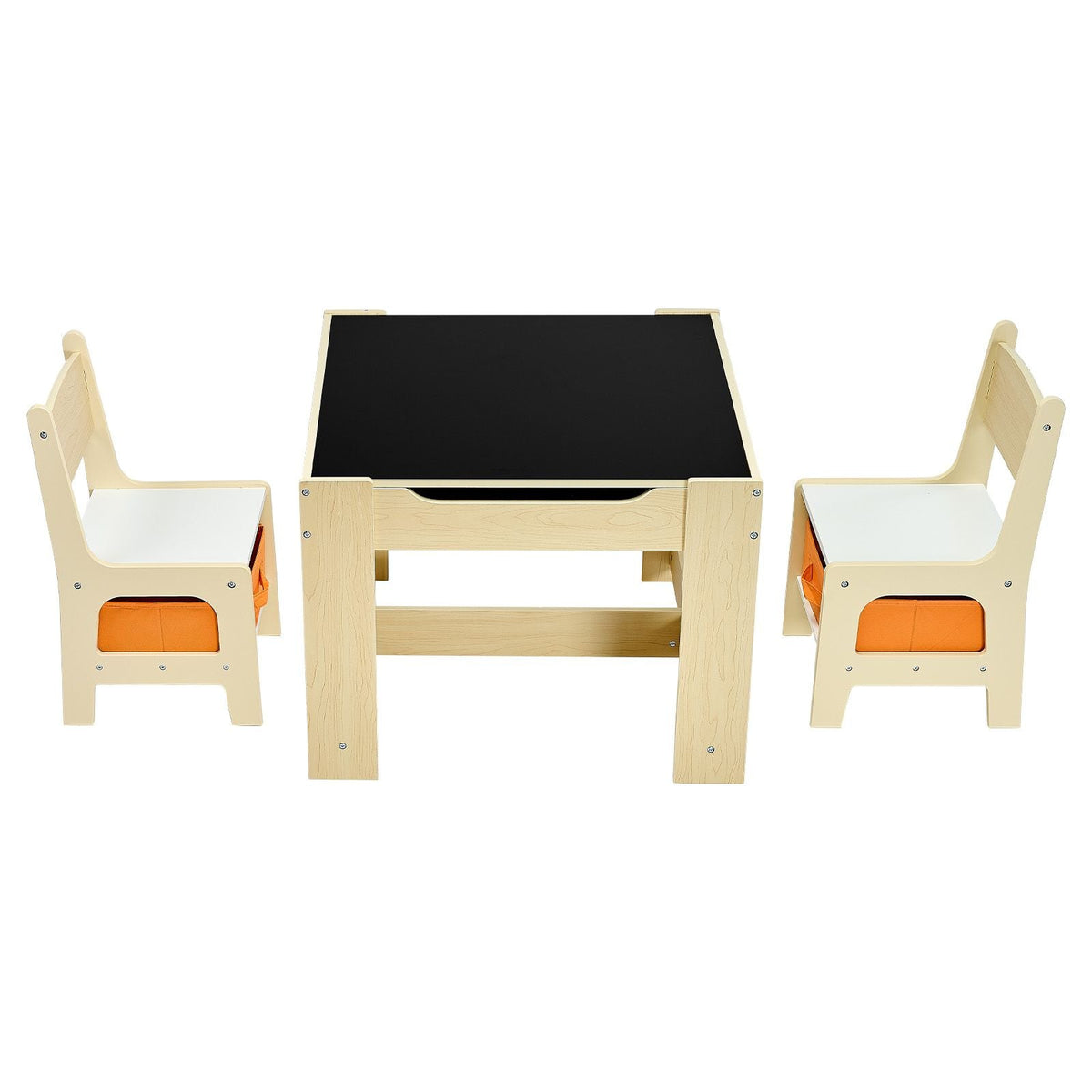Kids Table and 2 Chairs Set, Toddler Table and Chair Set with Storage Space under the Table, Cloth Storage Box under the Chairs, Wooden Desk for Art, Craft, Reading, Learning, Drawing, Burlywood