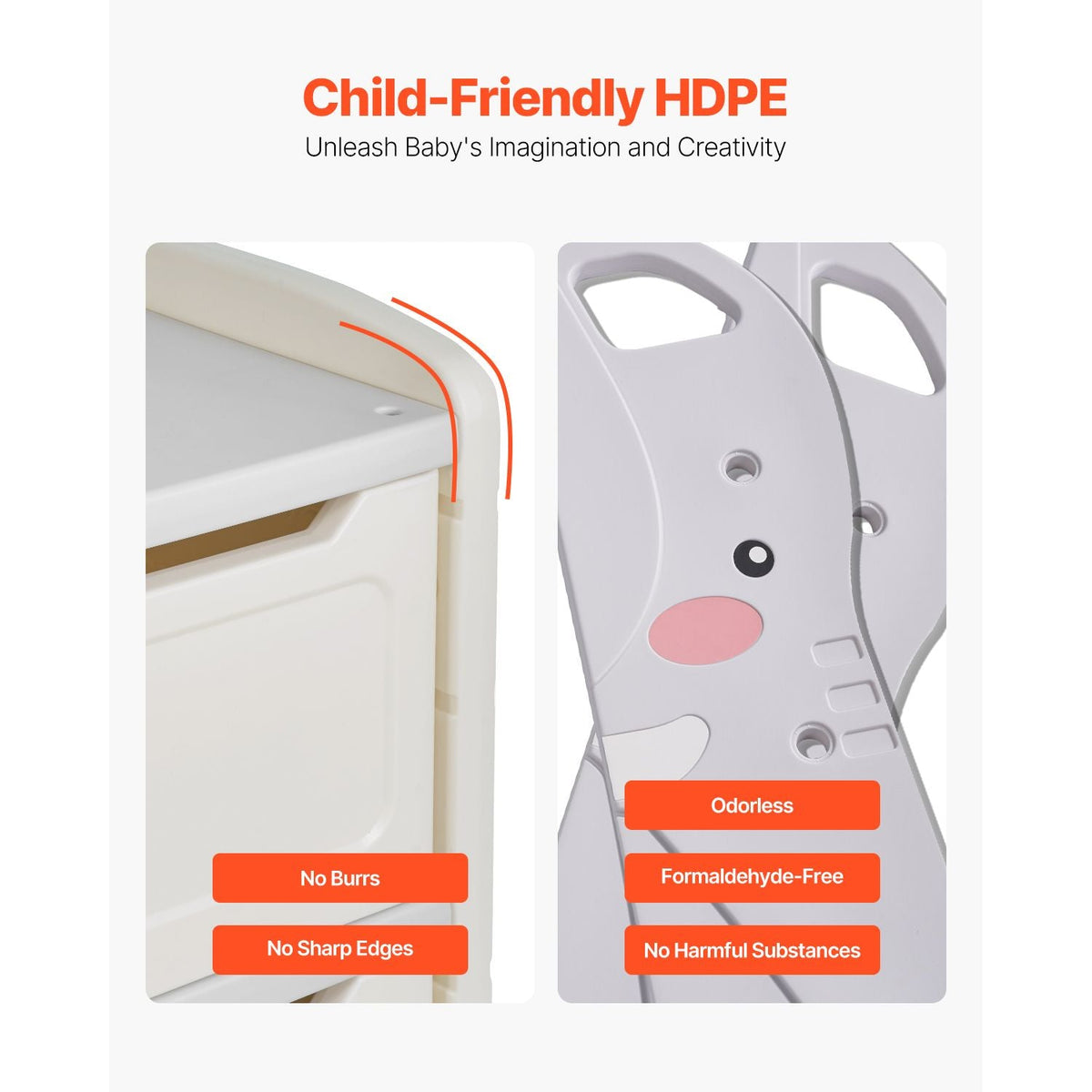 Kids Toy Storage, 4-Tier Elephant-Shape Toy Storage Organizer with 10 Plastic Movable Bins, Kids Cubby Cabinet Made from HDPE for Study Room, Bedroom, Playroom, Classroom, Nursery, Gray + Beige