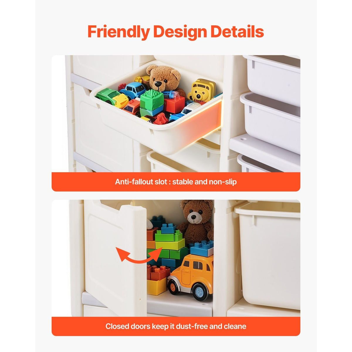 Kids Toy Storage, 4-Tier Elephant-Shape Toy Storage Organizer with 10 Plastic Movable Bins, Kids Cubby Cabinet Made from HDPE for Study Room, Bedroom, Playroom, Classroom, Nursery, Gray + Beige