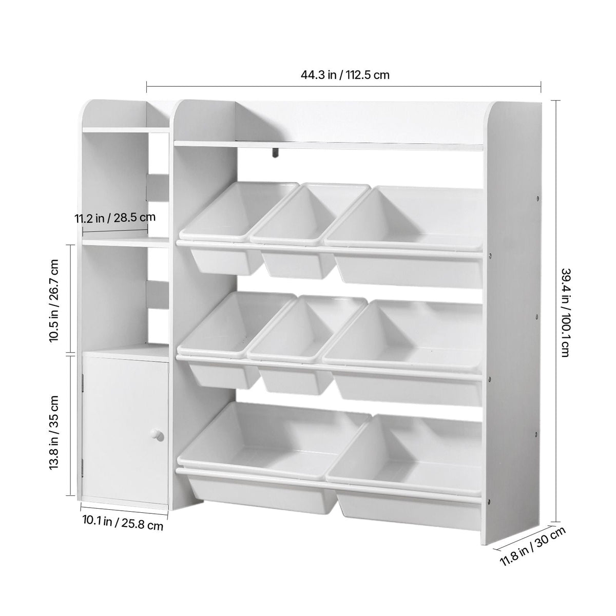 Kids Toy Storage and Bookshelf, 4-Tier Toy Storage Organizer with 8 Flexible Plastic Bins, Kids Cubby Cabinet with Bookshelf for Study Room, Bedroom, Playroom, Classroom, Nursery, White