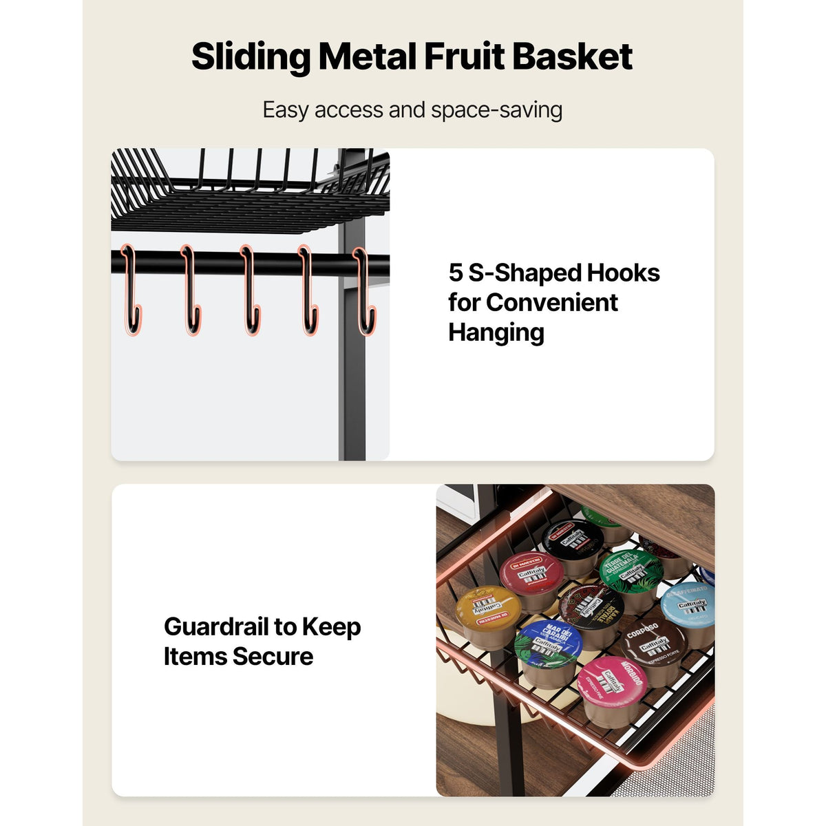 Kitchen Bakers Rack, 35.4 inch Width Bakers Rack, Kitchen Stand with X-Shaped Support Bar, 5 S-Shaped Hooks, Multi-Layer Storage Shelf, Coffee Bar Stand for Dishes & Bowls, Spice Bottles