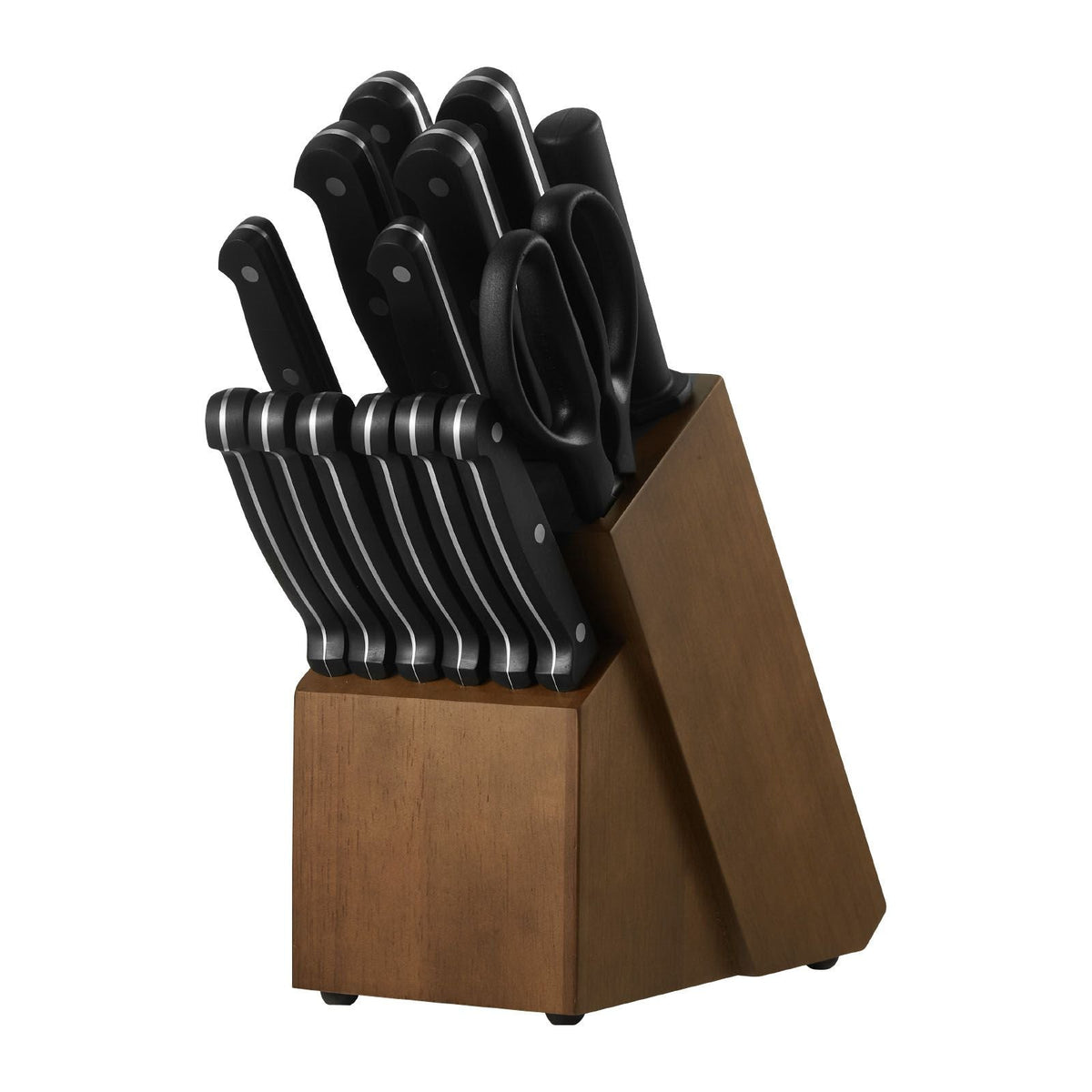 Kitchen Knife Set with Block and Sharpener, 15 Piece German High Carbon Stainless Steel Knife Set, Kitchen Cutlery with ABS Ergonomic Handle, Sharpening Rod and Wooden Block, for Home Cooks