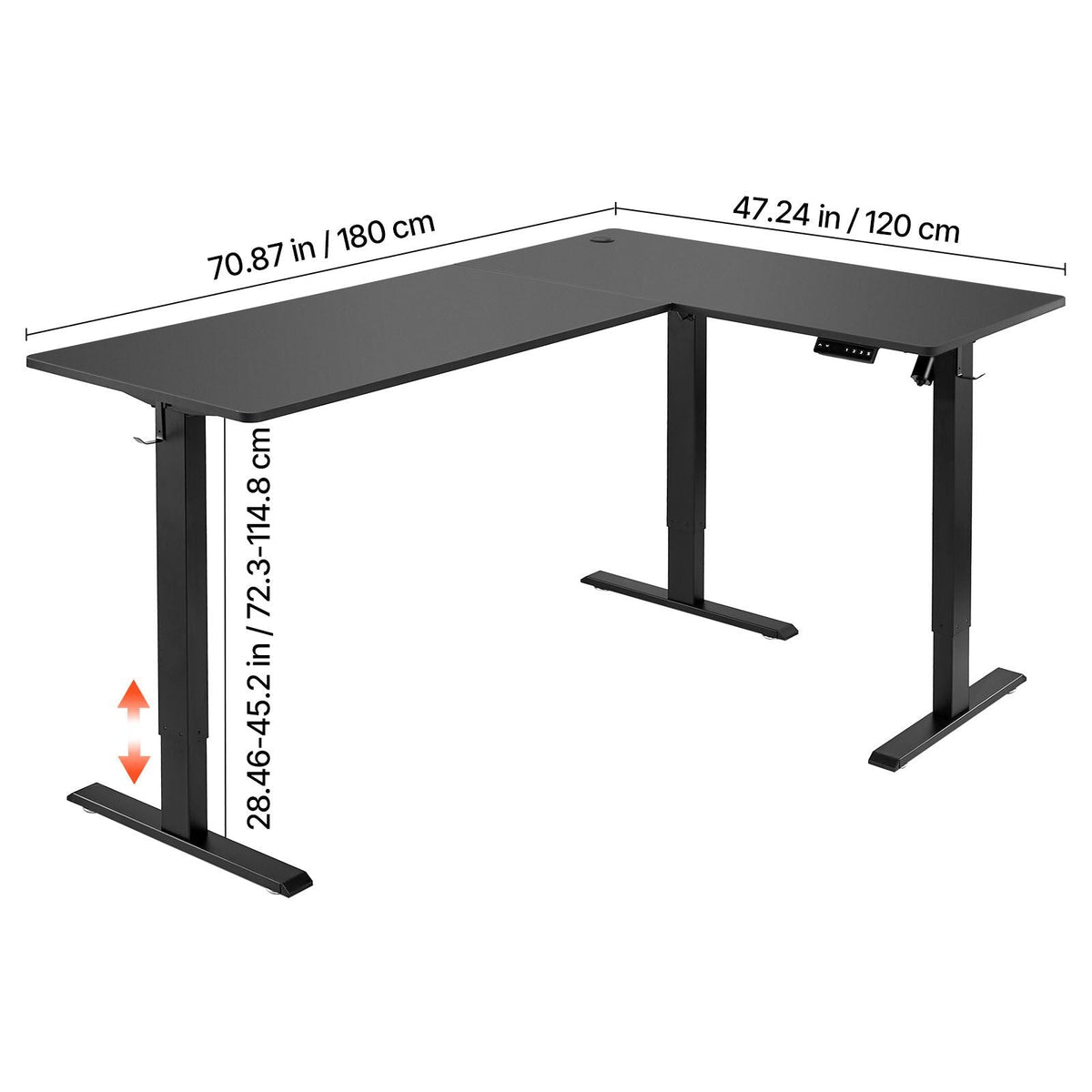 L Shaped Desk, Electric Adjustable Height Corner Gaming Desk with Dual Hooks, Heavy Duty Carbon Steel L-Shaped Computer Table with Power Outlets for Home and Office, Easy to Assemble, Black