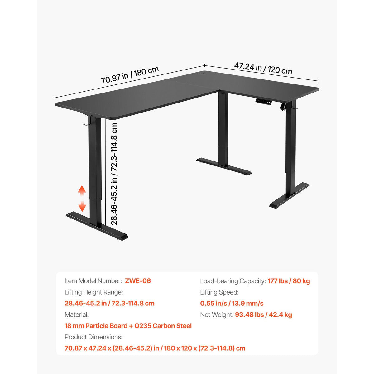 L Shaped Desk, Electric Adjustable Height Corner Gaming Desk with Dual Hooks, Heavy Duty Carbon Steel L-Shaped Computer Table with Power Outlets for Home and Office, Easy to Assemble, Black
