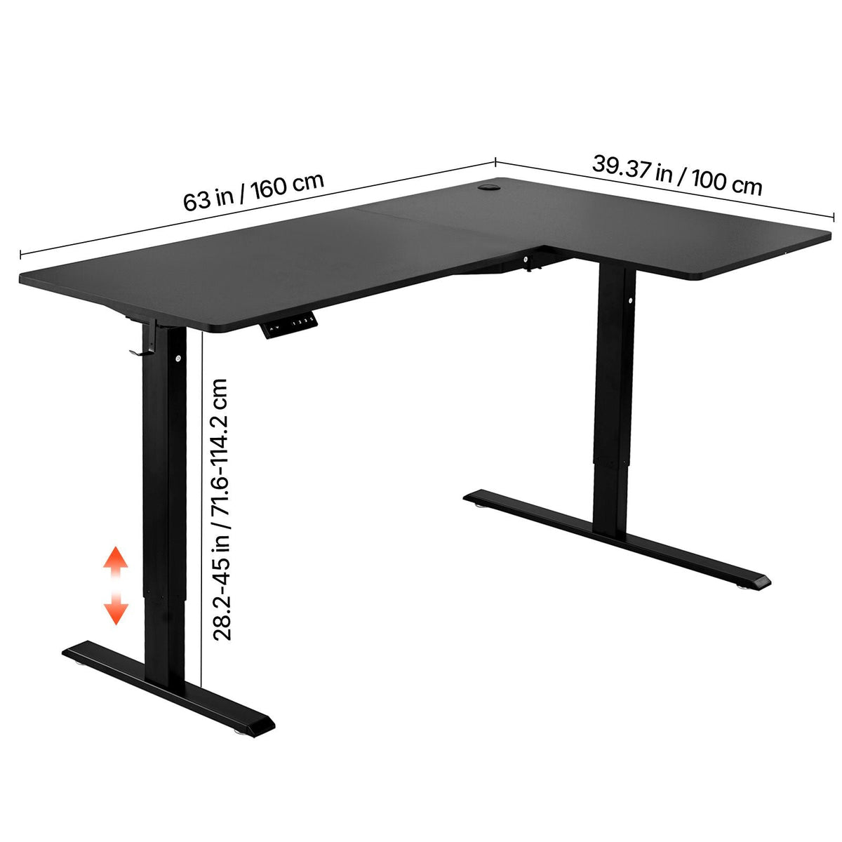 L Shaped Desk, Electric Adjustable Height Corner Gaming Desk with Dual Hooks, Heavy Duty Carbon Steel L-Shaped Computer Table with Power Strip for Home, Office, Dorm, Easy to Assemble, Black