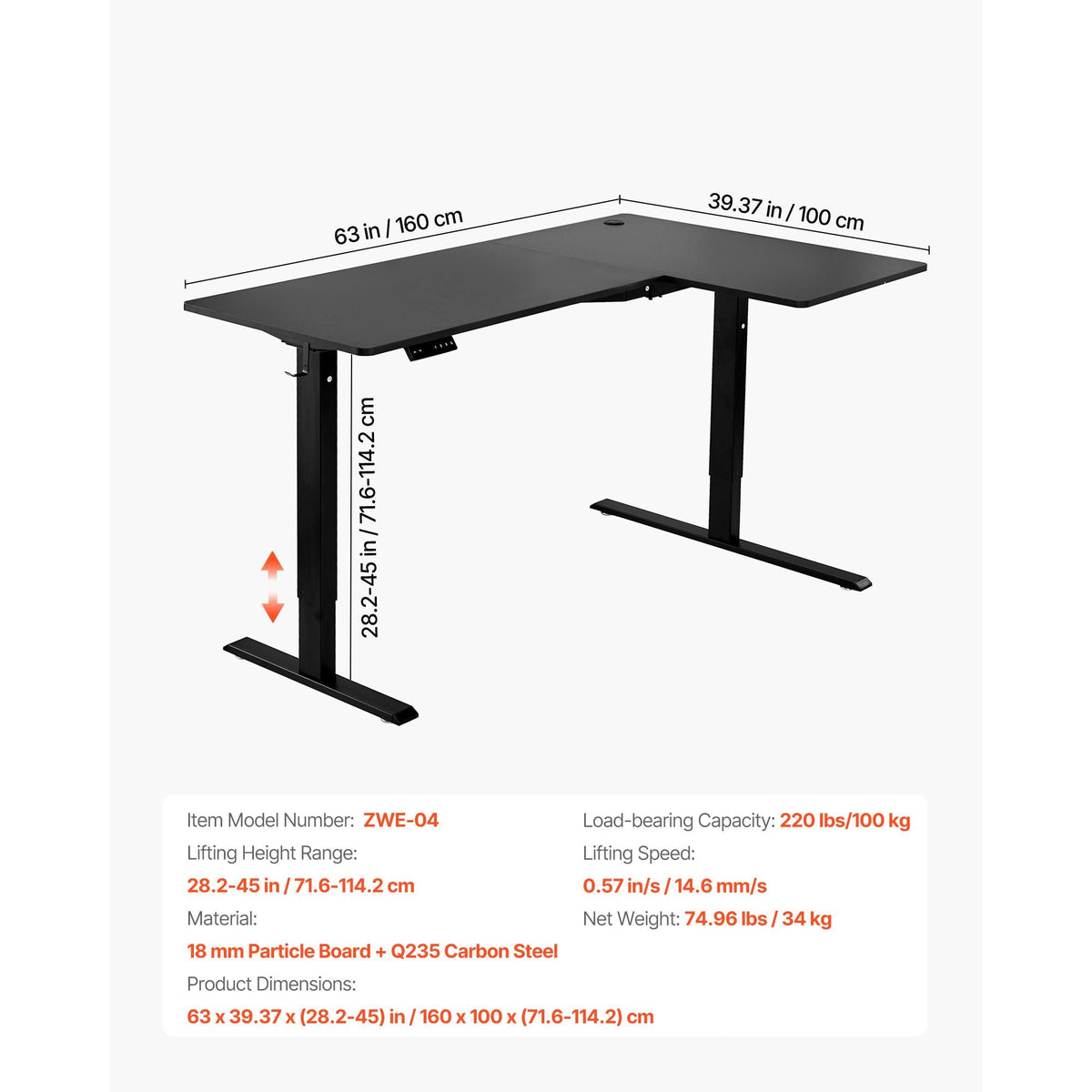 L Shaped Desk, Electric Adjustable Height Corner Gaming Desk with Dual Hooks, Heavy Duty Carbon Steel L-Shaped Computer Table with Power Strip for Home, Office, Dorm, Easy to Assemble, Black