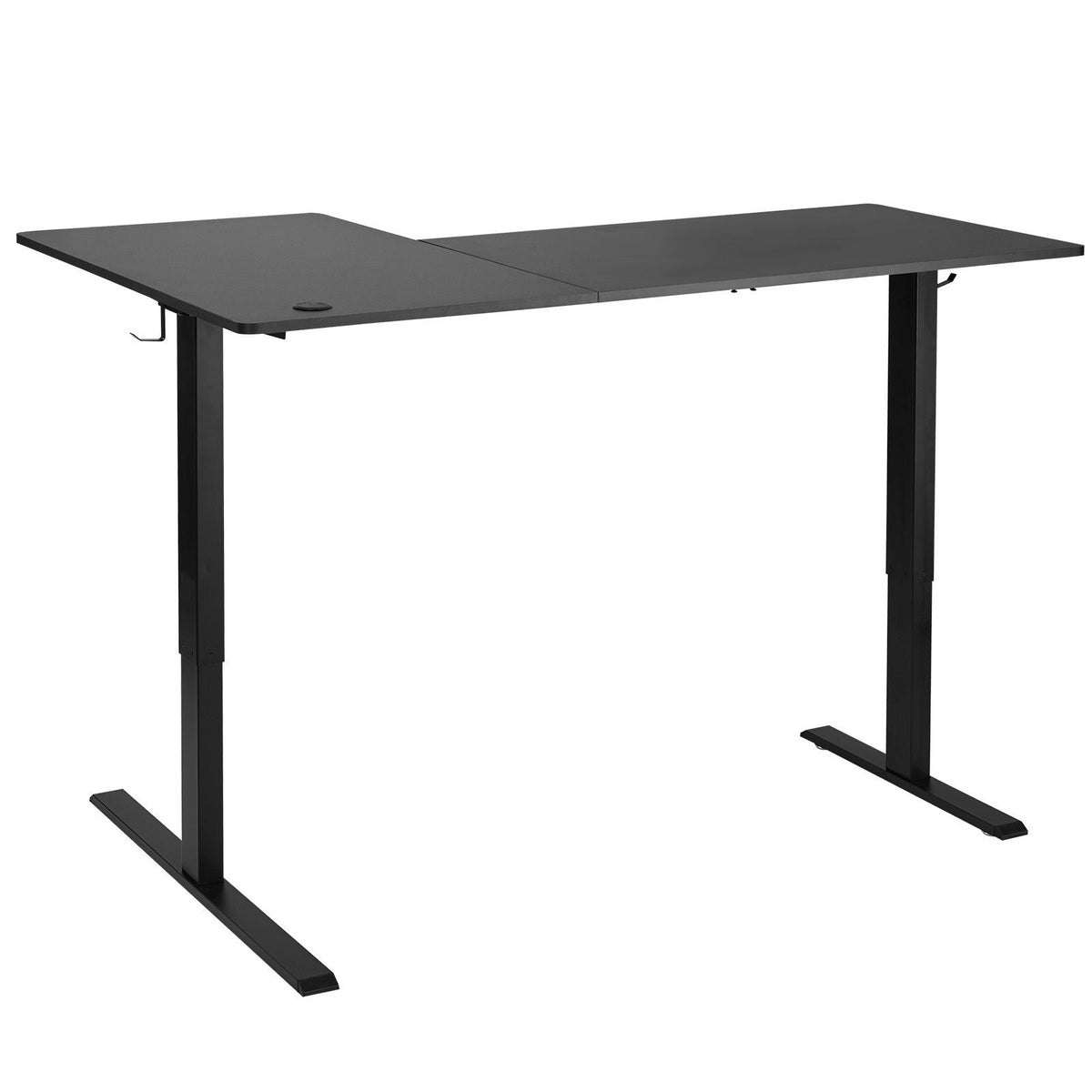 L Shaped Desk, Electric Adjustable Height Corner Gaming Desk with Dual Hooks, Heavy Duty Carbon Steel L-Shaped Computer Table with Power Strip for Home, Office, Dorm, Easy to Assemble, Black