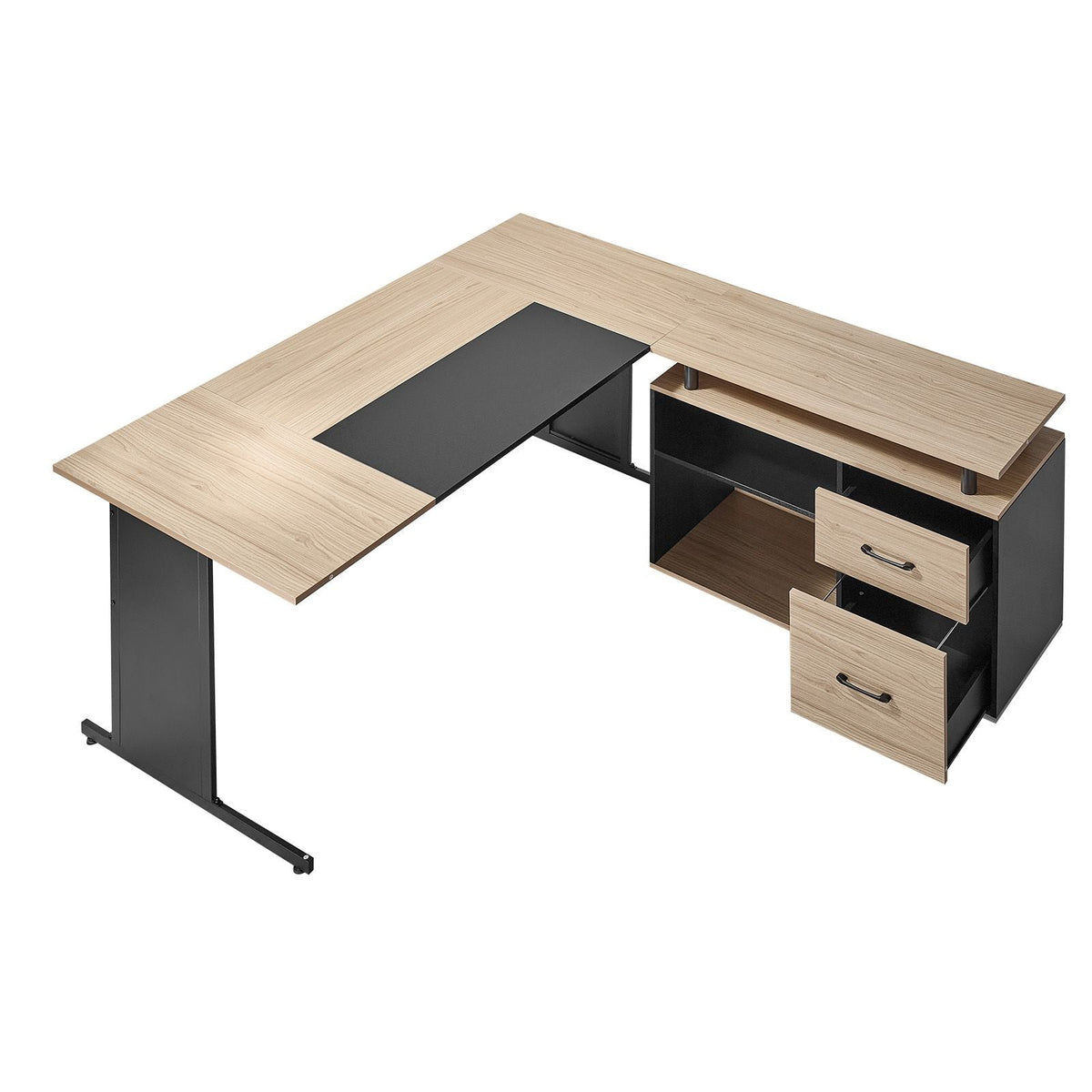 L-Shaped Executive Desk, Modern Reversible Office Table with Drawers & Storage Cabinet, Heavy Duty Large Wooden Executive Table, 350 LBS Load Capacity, Easy Assembly, for Work Study Writing