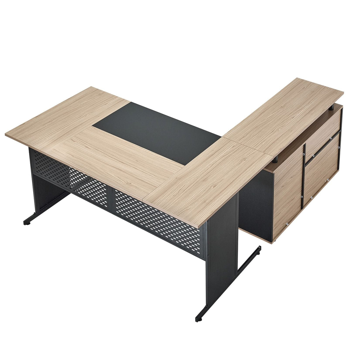 L-Shaped Executive Desk, Modern Reversible Office Table with Drawers & Storage Cabinet, Heavy Duty Large Wooden Executive Table, 350 LBS Load Capacity, Easy Assembly, for Work Study Writing