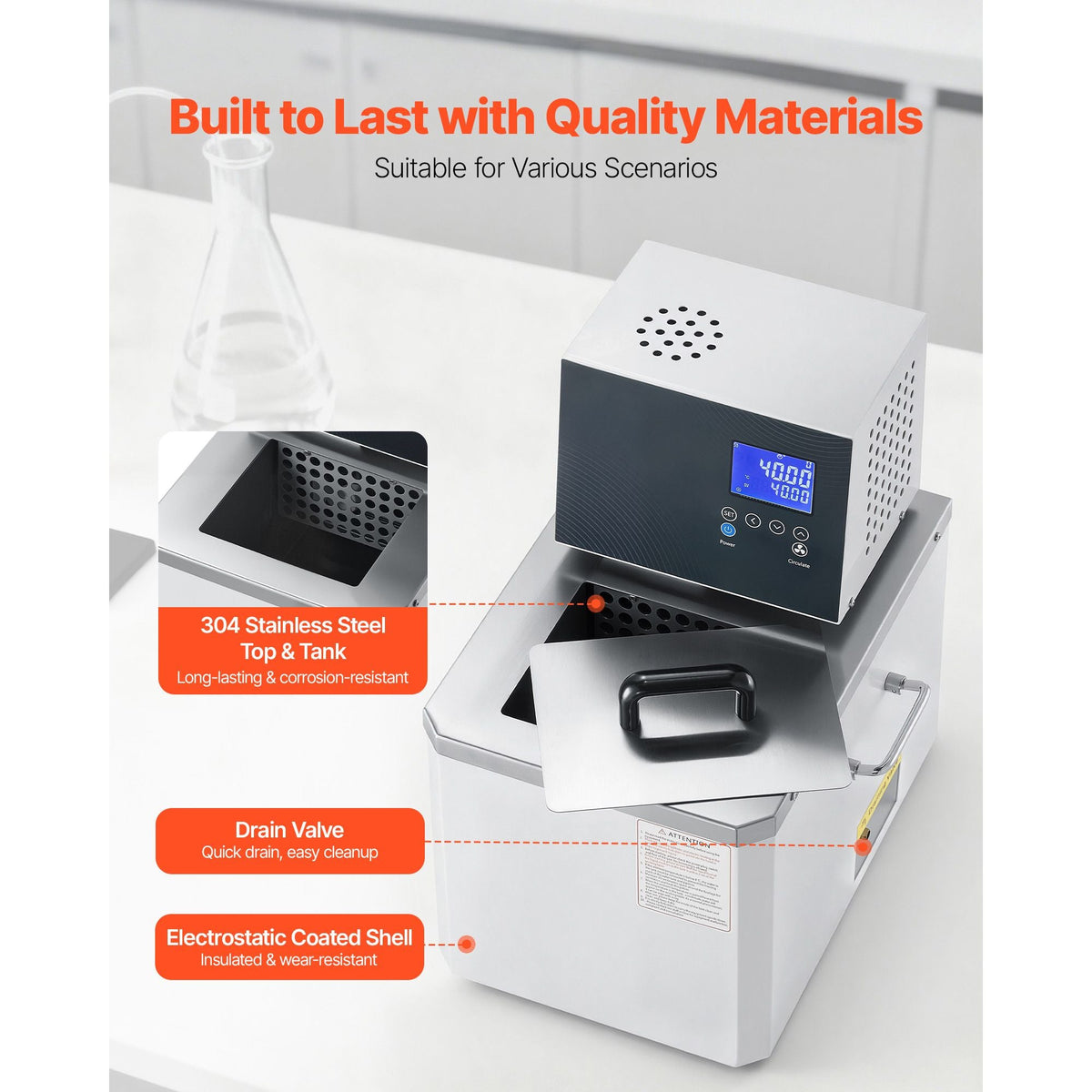 Laboratory High-Temperature Circulating Oil Bath, Up to 300 Celsius/572 Fahrenheit, 10 L Lab Constant Temp Heating Tank, 0.1 Celsius High Precision, Internal and External Dual Circulation