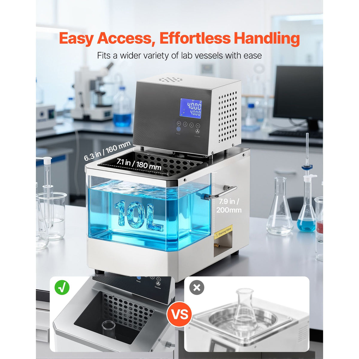 Laboratory High-Temperature Circulating Oil Bath, Up to 300 Celsius/572 Fahrenheit, 10 L Lab Constant Temp Heating Tank, 0.1 Celsius High Precision, Internal and External Dual Circulation