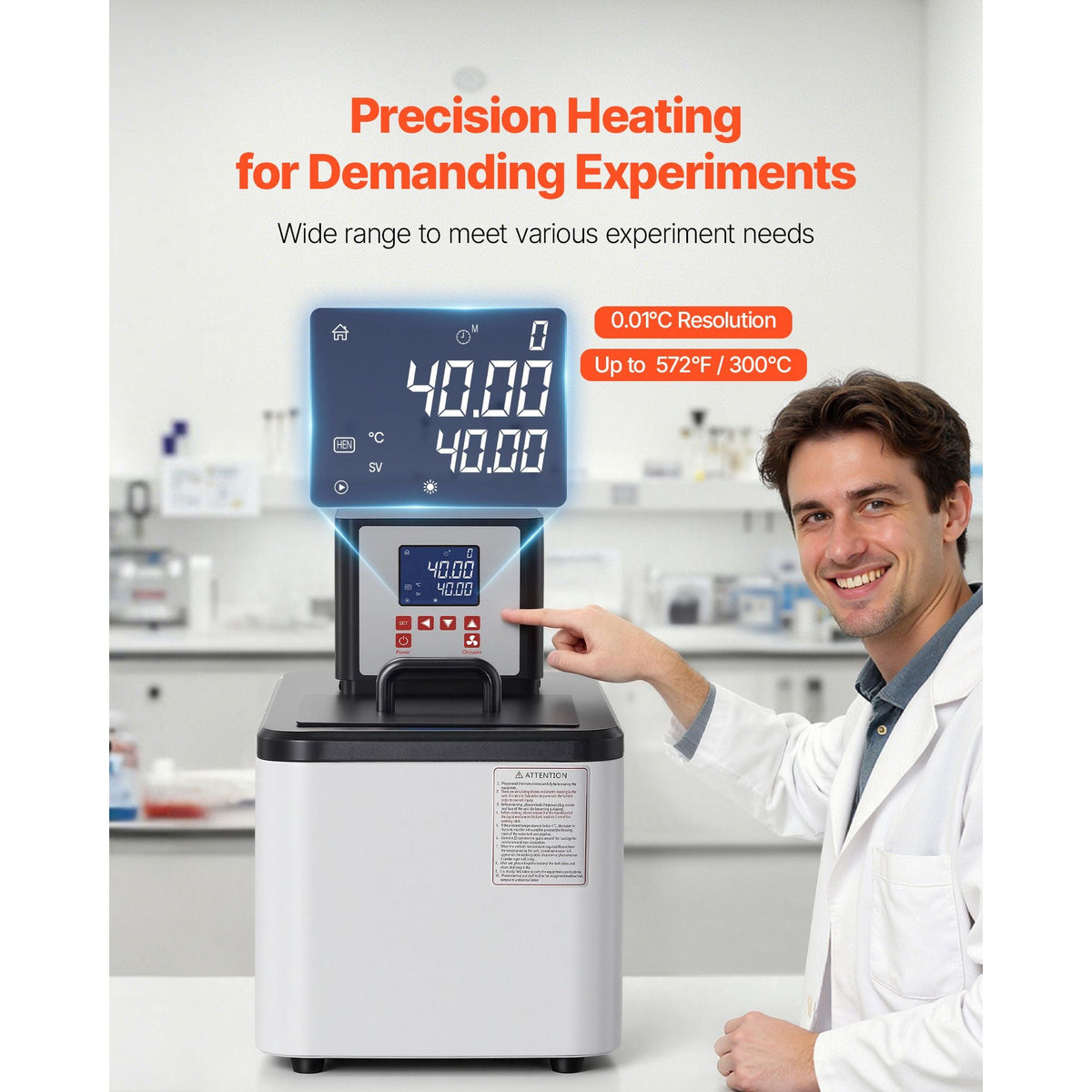 Laboratory High-Temperature Circulating Oil Bath, Up to 300 Celsius/572 Fahrenheit, 15 L Lab Constant Temp Heating Tank, 0.1 Celsius High Precision, Internal and External Dual Circulation