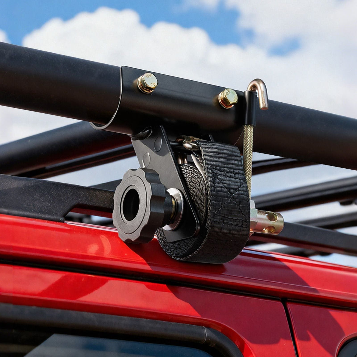 Ladder Rack Ratchet Straps, 1.87-2 in Black Round Tube Mount, 1.5 in Wide x 7.4 ft Long Black Ladder Rack Straps with Double J-Hooks, 500 lbs Load Heavy Duty, Cargo Buckle Lock Strap (2 Pack)