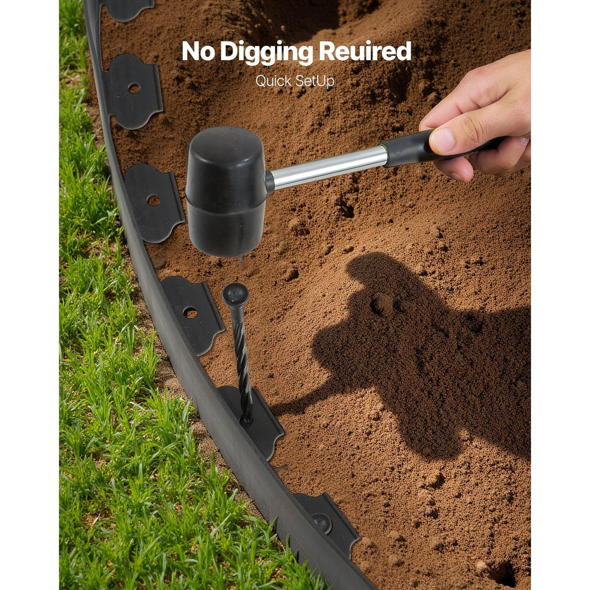 Landscape Edging, 33 ft x 4 in Plastic Garden Border Edging with 30 Spikes & 2 Ground Stakes, No Dig, Flexible Lawn Edgings Roll, UV-Resistant Mini Fence Borders for Flower Beds Yard Paver
