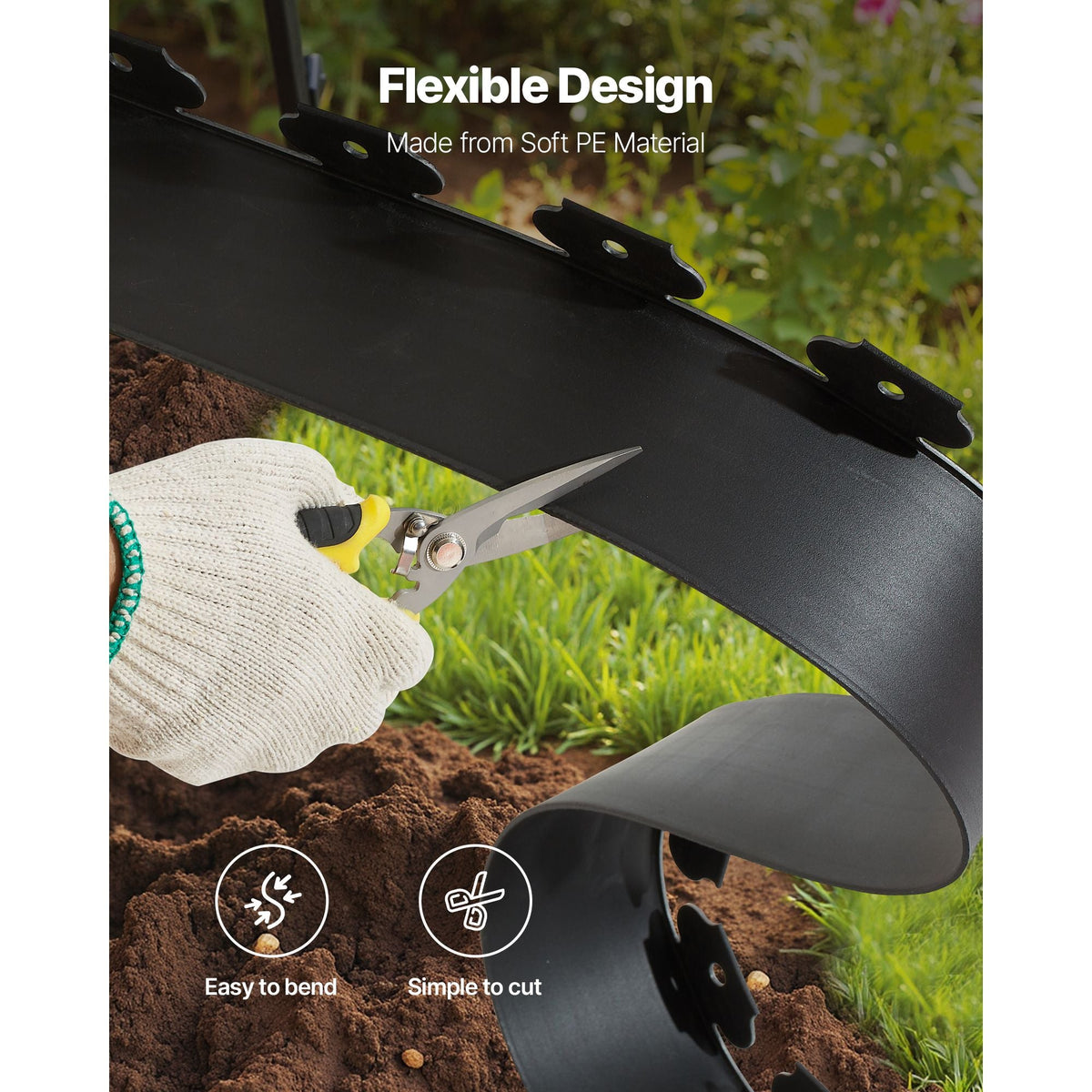 Landscape Edging, 66 ft x 4 in Plastic Garden Border Edging with 60 Spikes & 2 Ground Stakes, No Dig, Flexible Lawn Edgings Roll, UV-Resistant Mini Fence Borders for Flower Beds Yard Paver