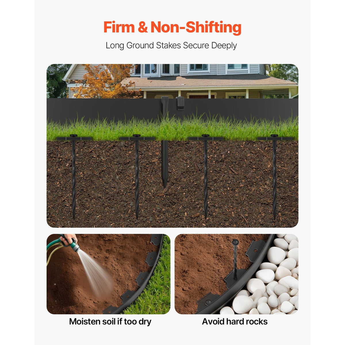 Landscape Edging, 66 ft x 4 in Plastic Garden Border Edging with 60 Spikes & 2 Ground Stakes, No Dig, Flexible Lawn Edgings Roll, UV-Resistant Mini Fence Borders for Flower Beds Yard Paver