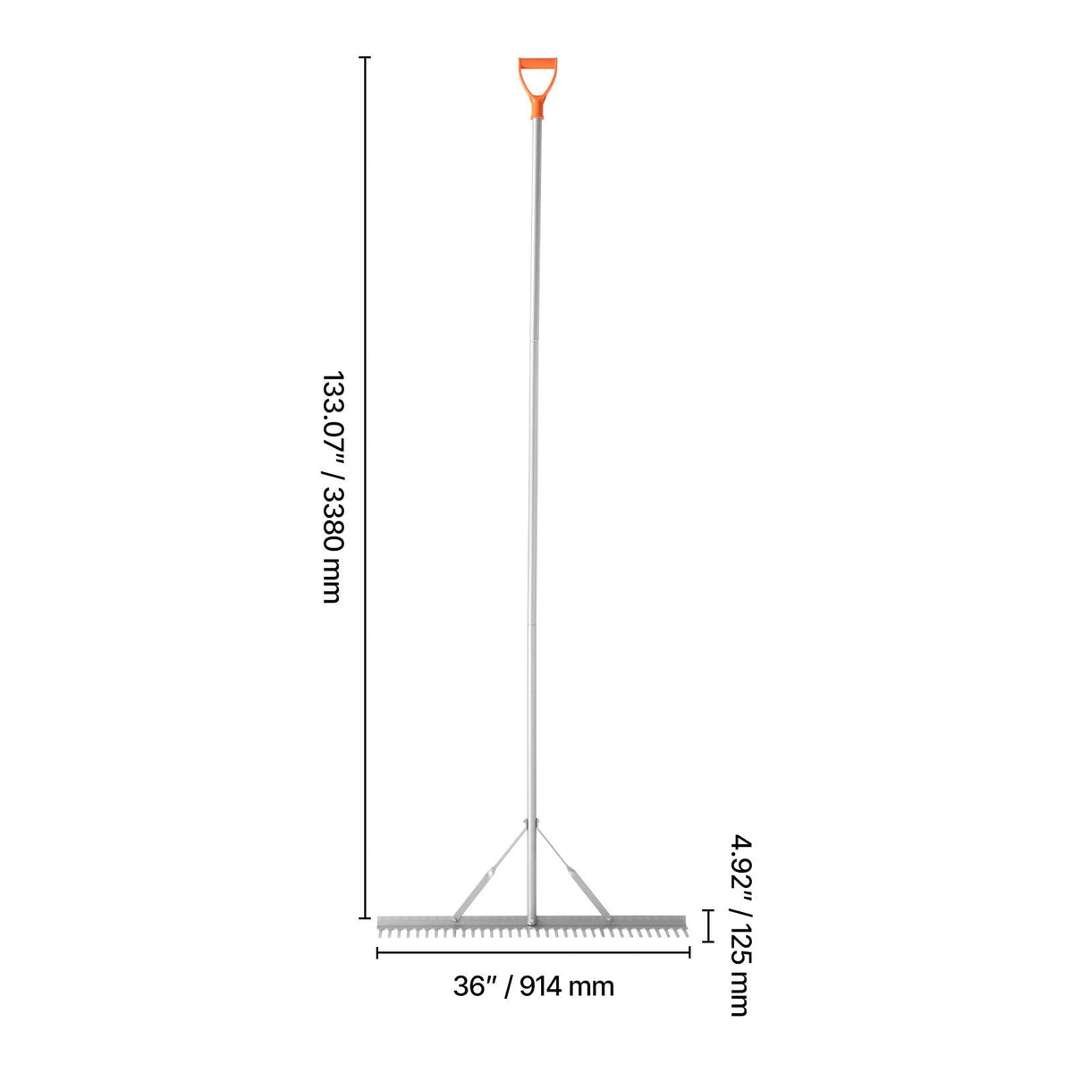 Landscape Rake, 36 inch Wide Head 133 inch Handle, Large Heavy Duty Aluminum Landscaping Leaf Rake Tool, Asphalt Level for Loosening Soil, Garden & Yard, Pond Gravel & Beach Lawn Care, 52ft Rope