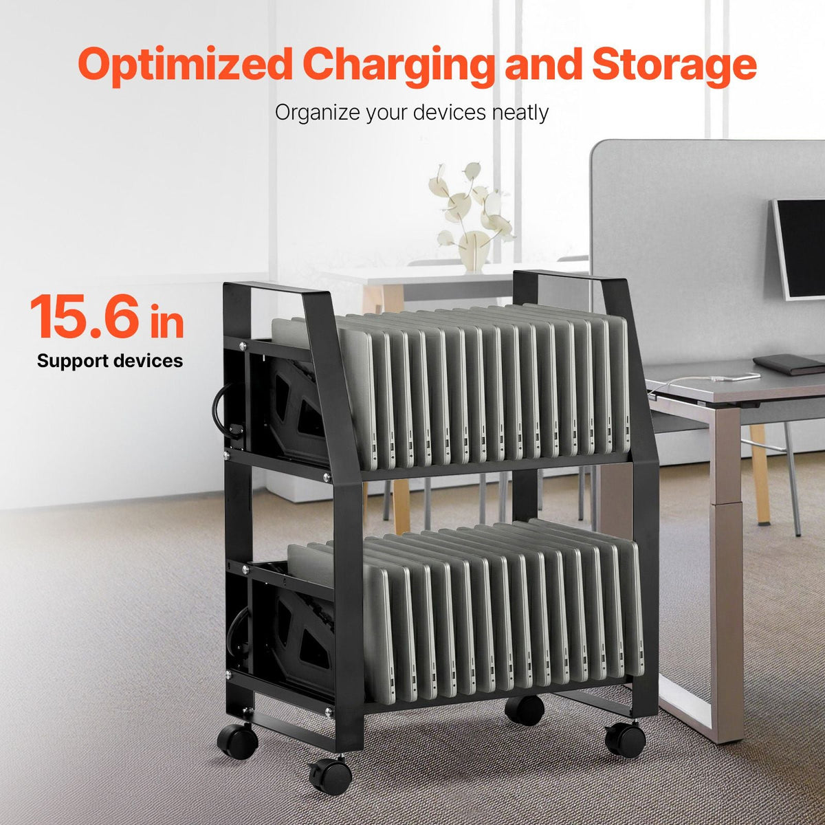 Laptop Cart, 32 Device Mobile Open Charging Station, Up to 15.6 in Screen Size, Office and Classroom Mobile Charging Cart, for Chromebook, Tablet and Laptop