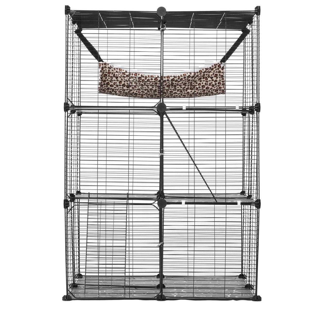 Large 3-tier Cat Cage, 28 x 28 x 41", DIY Detachable Metal Wire Durable Cat Enclosure, with Large Hammock 2 Ramp Ladders, Fit for Cats Exercise Indoor & Outdoor, Ease of Assembly, Black