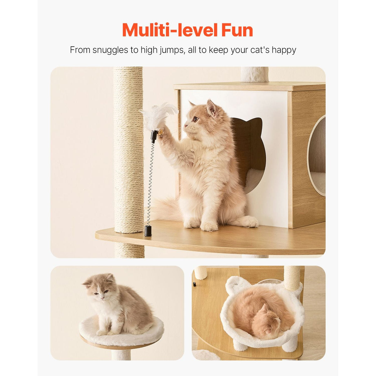 Large Cat Tree, 68.9 inches Tall, Cat Tower, Multi-level Cat Condo Furniture Activity Center with Cozy Perches, Sisal Scratching Posts, Hammock, Big Kittens House for Indoor Cats Play & Rest