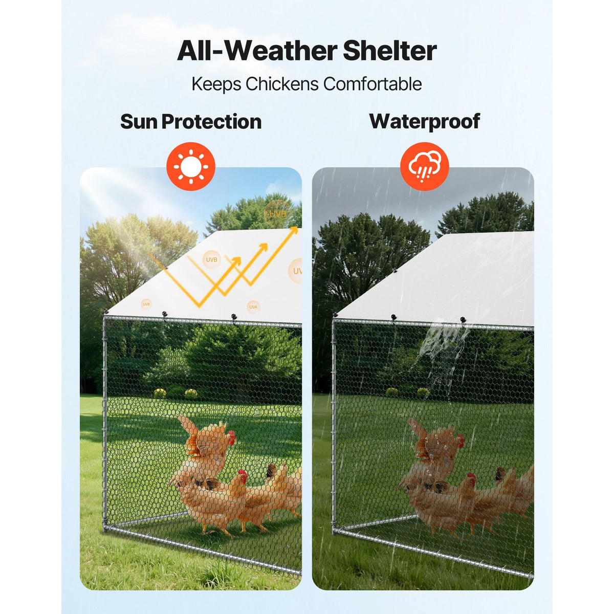 Large Metal Chicken Coop, 9.8 x 26.2 x 6.6 ft, Walk-in Chicken Runs with Waterproof Cover, Spire Roof Hen House Enclosure with Lock, Outdoor Duck Rabbit Cage Poultry Pen for Backyard, Farm, Yard