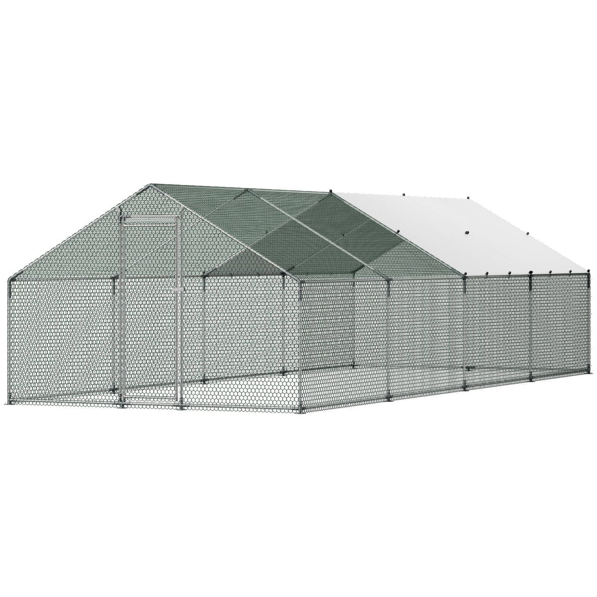 Large Metal Chicken Coop, 9.8 x 26.2 x 6.6 ft, Walk-in Chicken Runs with Waterproof Cover, Spire Roof Hen House Enclosure with Lock, Outdoor Duck Rabbit Cage Poultry Pen for Backyard, Farm, Yard