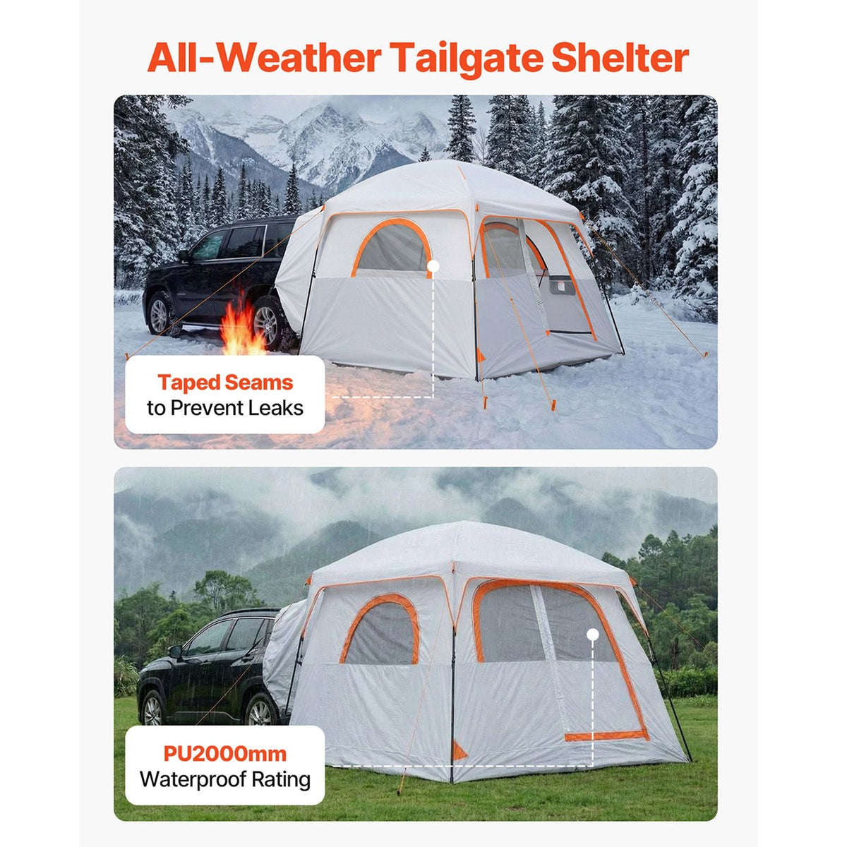 Large SUV Tent for 6 Person, 10 x 9 FT 3-Season SUV Tailgate Tent with Ventilated Doors & Mesh Windows, PU2000mm Waterproof Dual-Use Car Rear Hatch Tents for Outdoor Camping Hiking