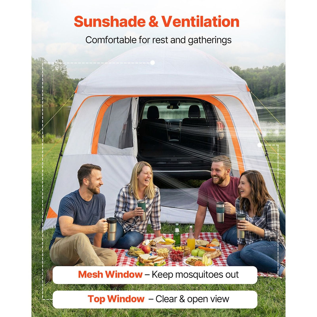 Large SUV Tent for 6 Person, 10 x 9 FT 3-Season SUV Tailgate Tent with Ventilated Doors & Mesh Windows, PU2000mm Waterproof Dual-Use Car Rear Hatch Tents for Outdoor Camping Hiking