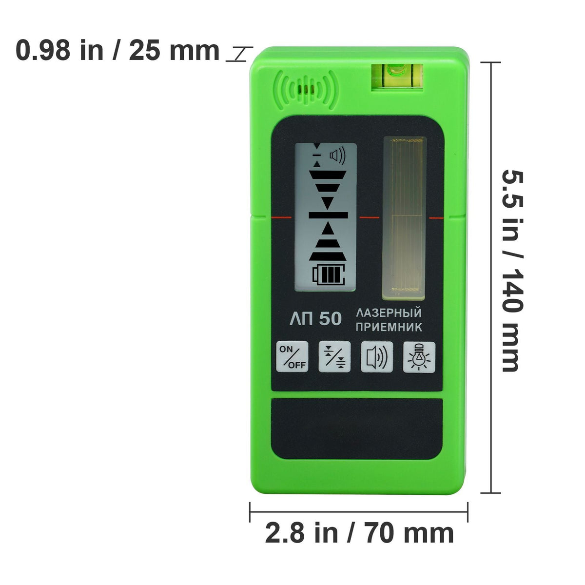 Laser Receiver, 197 ft Working Range, Green Laser and Red Beam Detector for Pulsing Line Lasers, Customizable Speaker & Dual LCD Display & Built-In Bubble Level with Clamp for Laser Level