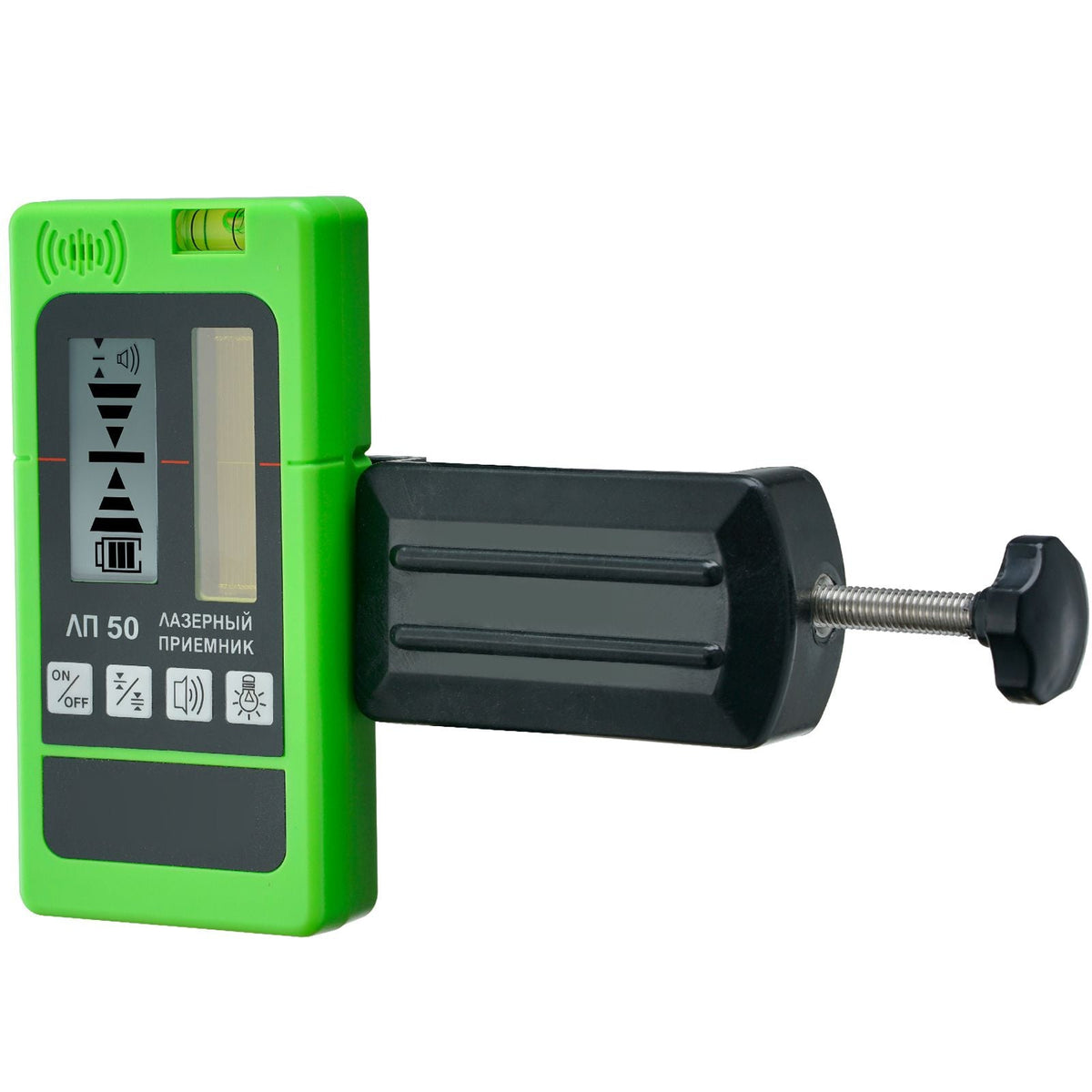 Laser Receiver, 197 ft Working Range, Green Laser and Red Beam Detector for Pulsing Line Lasers, Customizable Speaker & Dual LCD Display & Built-In Bubble Level with Clamp for Laser Level