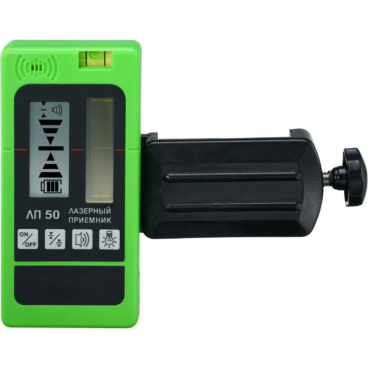 Laser Receiver, 197 ft Working Range, Green Laser and Red Beam Detector for Pulsing Line Lasers, Customizable Speaker & Dual LCD Display & Built-In Bubble Level with Clamp for Laser Level