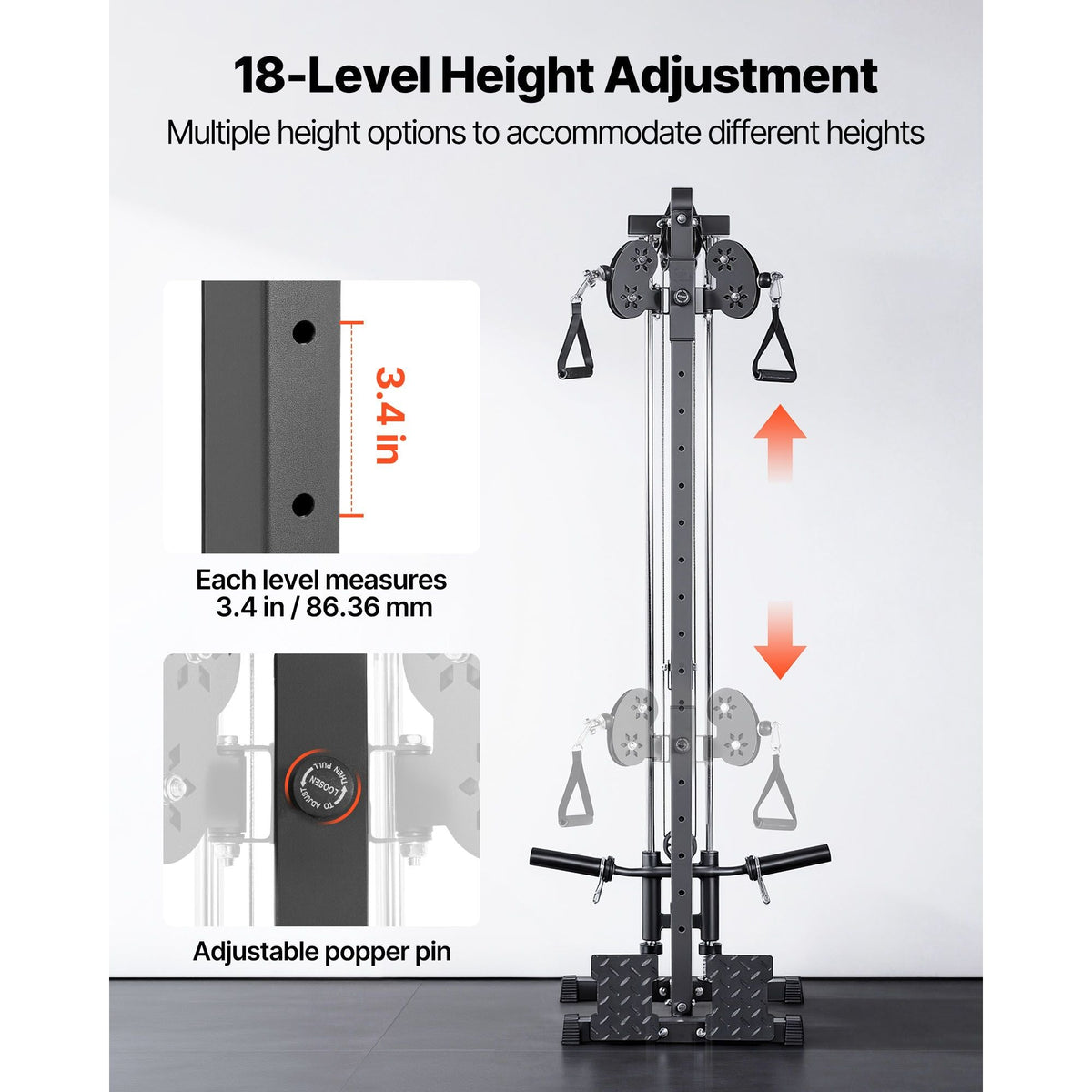 LAT Pull Down Machine, 3-in-1 Row Cable Machine, Cable Machines Home Gym with 18-Level Height Adjustment, Wall-Mount Design, Load 500 lbs Lat Tower for Full-Body Workouts, Single-Arm Training