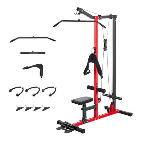 LAT Pull Down Machine, 3-in-1 Row Cable Machine, Cable Machines Home Gym with 3-Level Adjustable Seat, 4-Level Adjustable Foam Roller, Load 400 lbs Lat Tower for Back, Chest, Tricep, Black