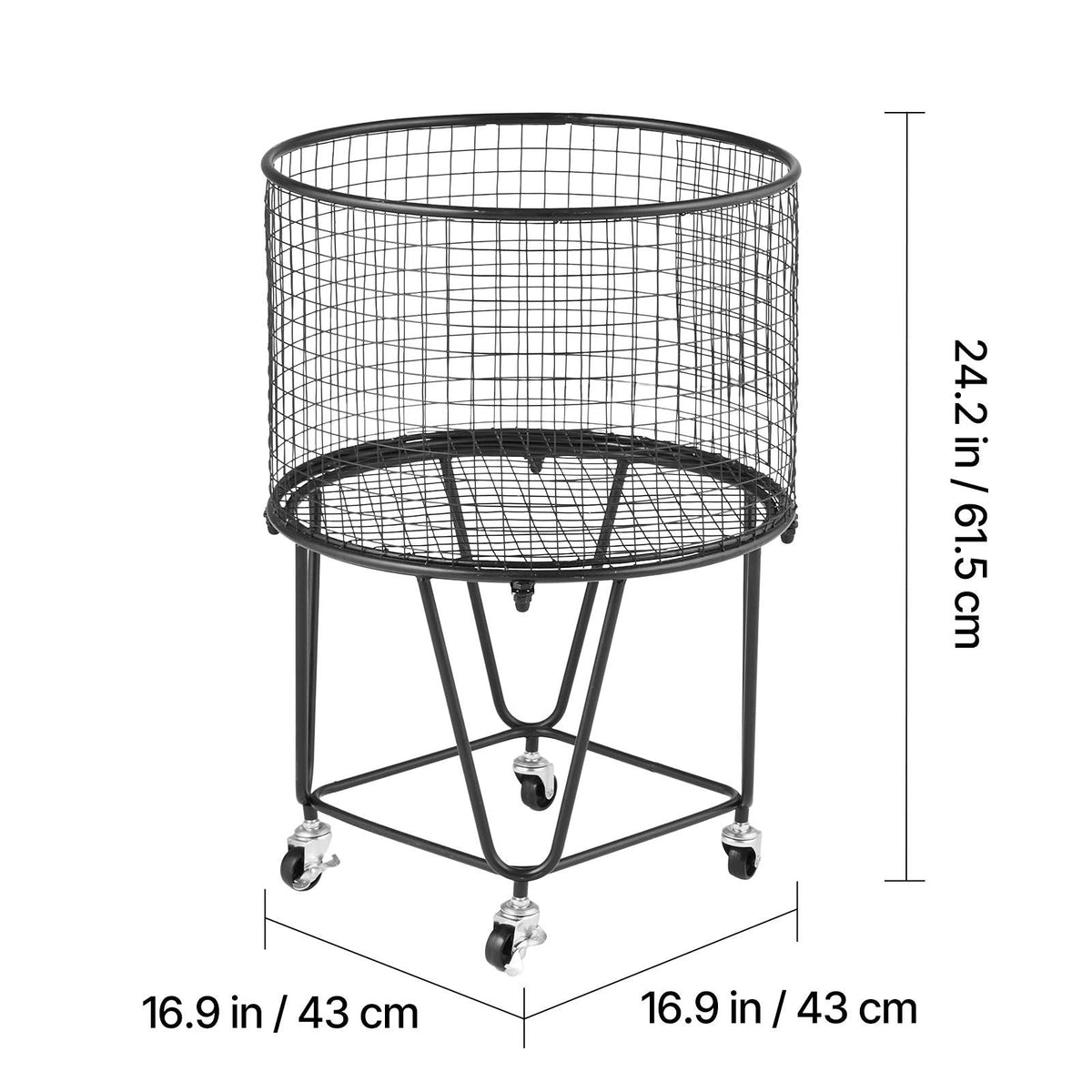Laundry Cart, Rolling Round Grocery Utility Cart with 360° Swivel Wheels, 60 LBS Large Load Capacity, Heavy Duty Carbon Steel Shopping Basket for Laundry, Shopping, Camping, Grocery, Luggage