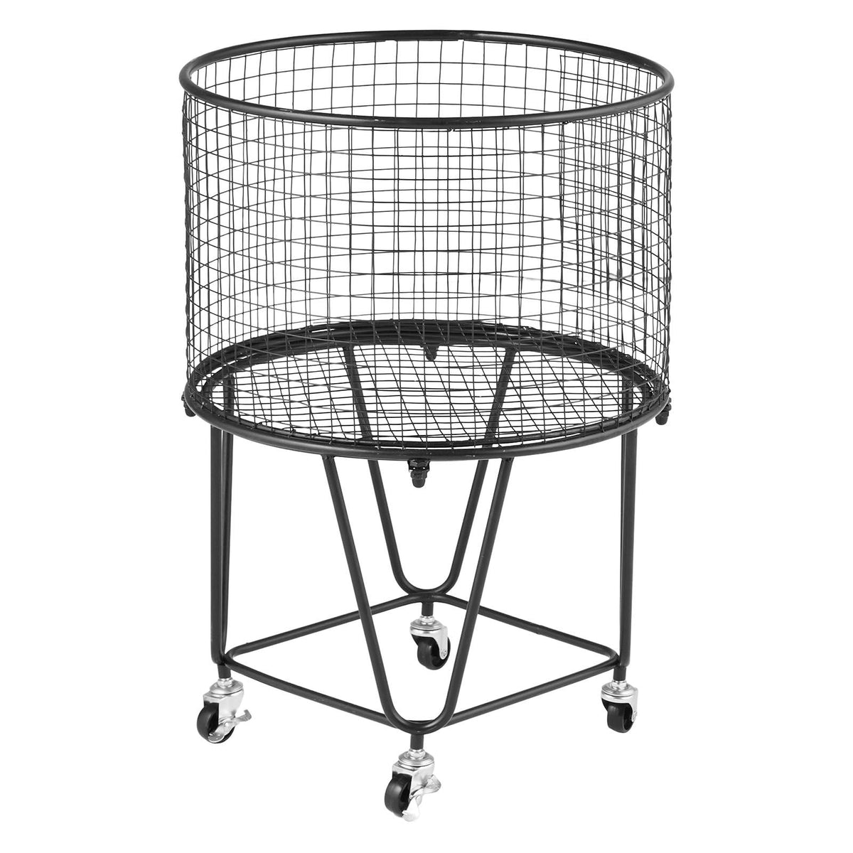 Laundry Cart, Rolling Round Grocery Utility Cart with 360° Swivel Wheels, 60 LBS Large Load Capacity, Heavy Duty Carbon Steel Shopping Basket for Laundry, Shopping, Camping, Grocery, Luggage