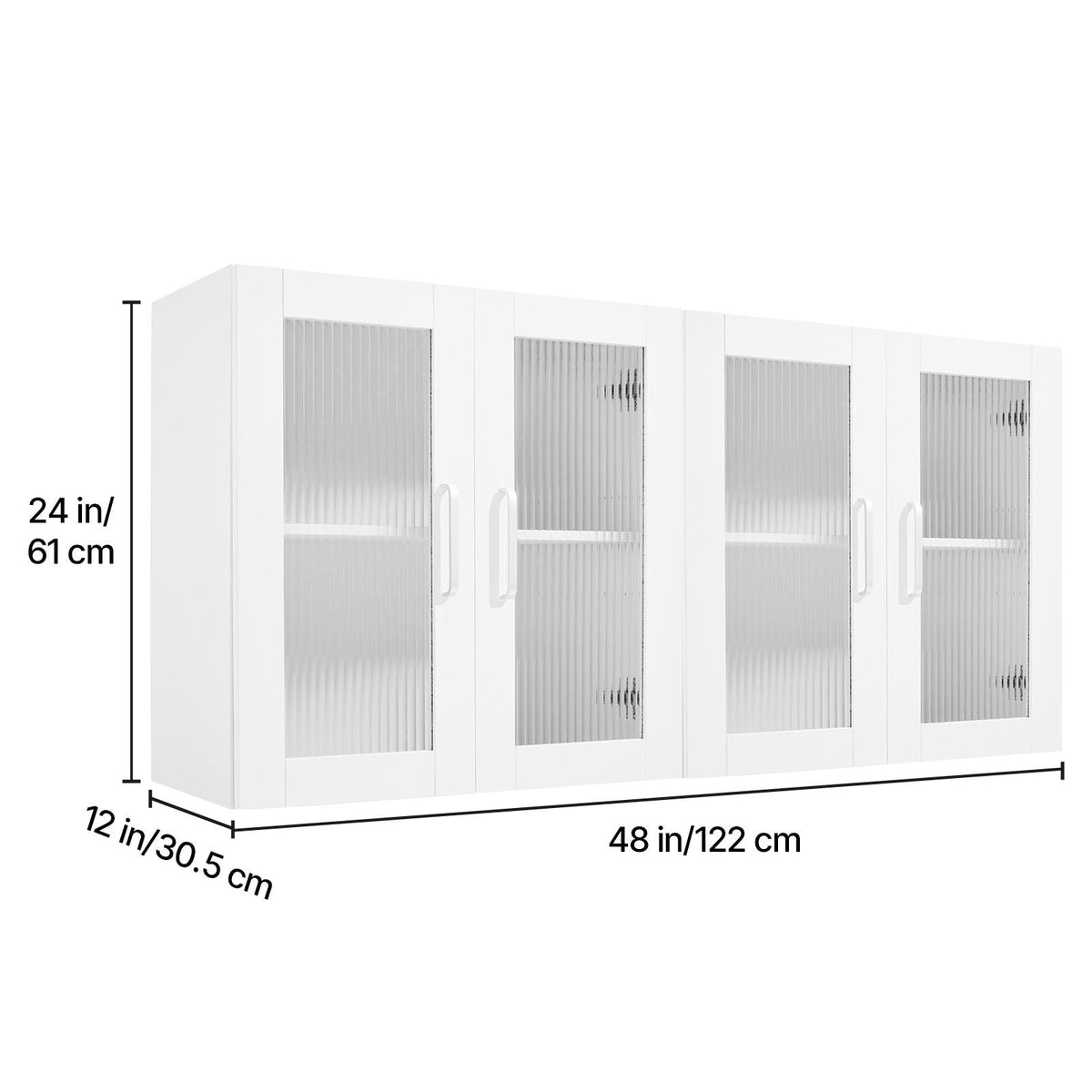 Laundry Room Wall Cabinet, 2-Tier Wall Mounted Cabinet with Adjustable Shelf, Cupboard Storage with 4 Doors, for Kitchen, Bathroom, Laundry, Set of 2, Each 12 x 24 x 24 in (D x W x H), White