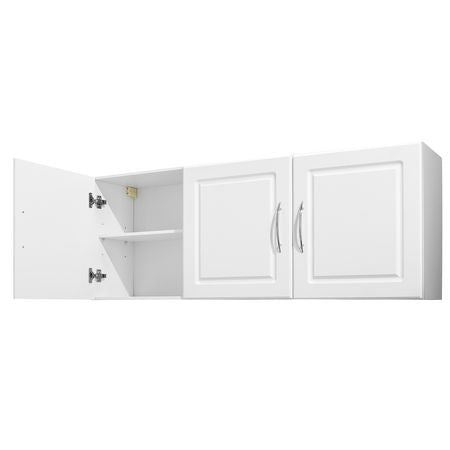 Laundry Room Wall Cabinet, 2-Tier Wall Mounted Hanging Cabinet with Adjustable Shelf, Cupboard Storage with 3 Doors, for Kitchen, Bathroom, Laundry, 12.44 x 54 x 20.31 in (D x W x H), White