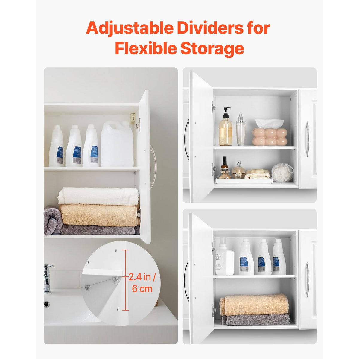Laundry Room Wall Cabinet, 2-Tier Wall Mounted Hanging Cabinet with Adjustable Shelf, Cupboard Storage with 3 Doors, for Kitchen, Bathroom, Laundry, 12.44 x 54 x 20.31 in (D x W x H), White