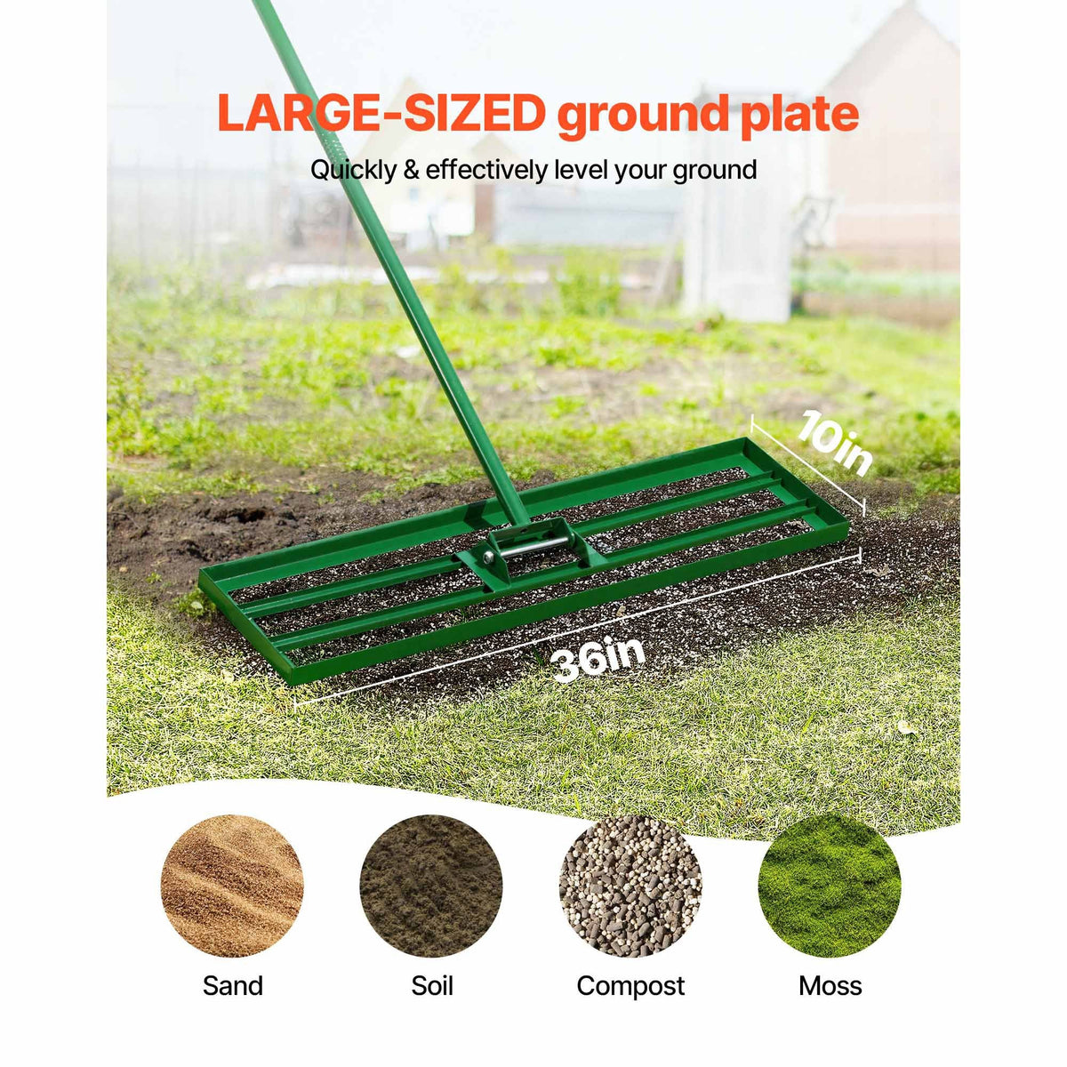Lawn Leveling Rake, 36"x10" Level Lawn Tool, Heavy-duty Lawn Leveler with 78" Steel Extended Handle, Yard Leveling Rake Suit for Garden, Golf Lawn, Farm