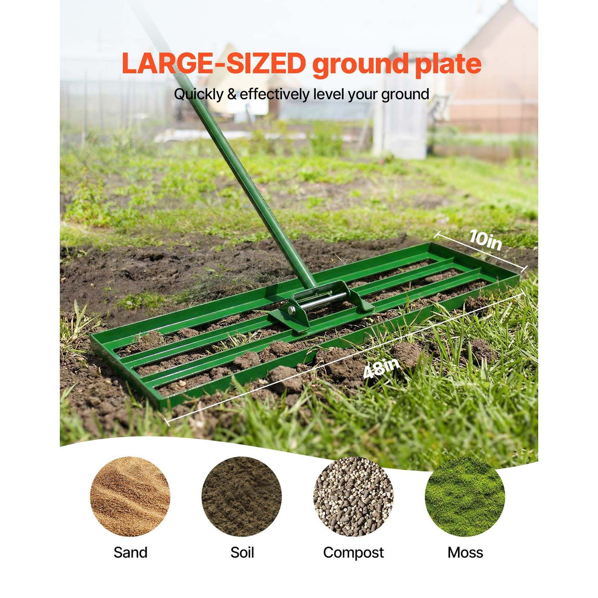 Lawn Leveling Rake, 48"x10" Level Lawn Tool, Heavy-duty Lawn Leveler with 78" Steel Extended Handle, Yard Leveling Rake Suit for Garden, Golf Lawn, Farm
