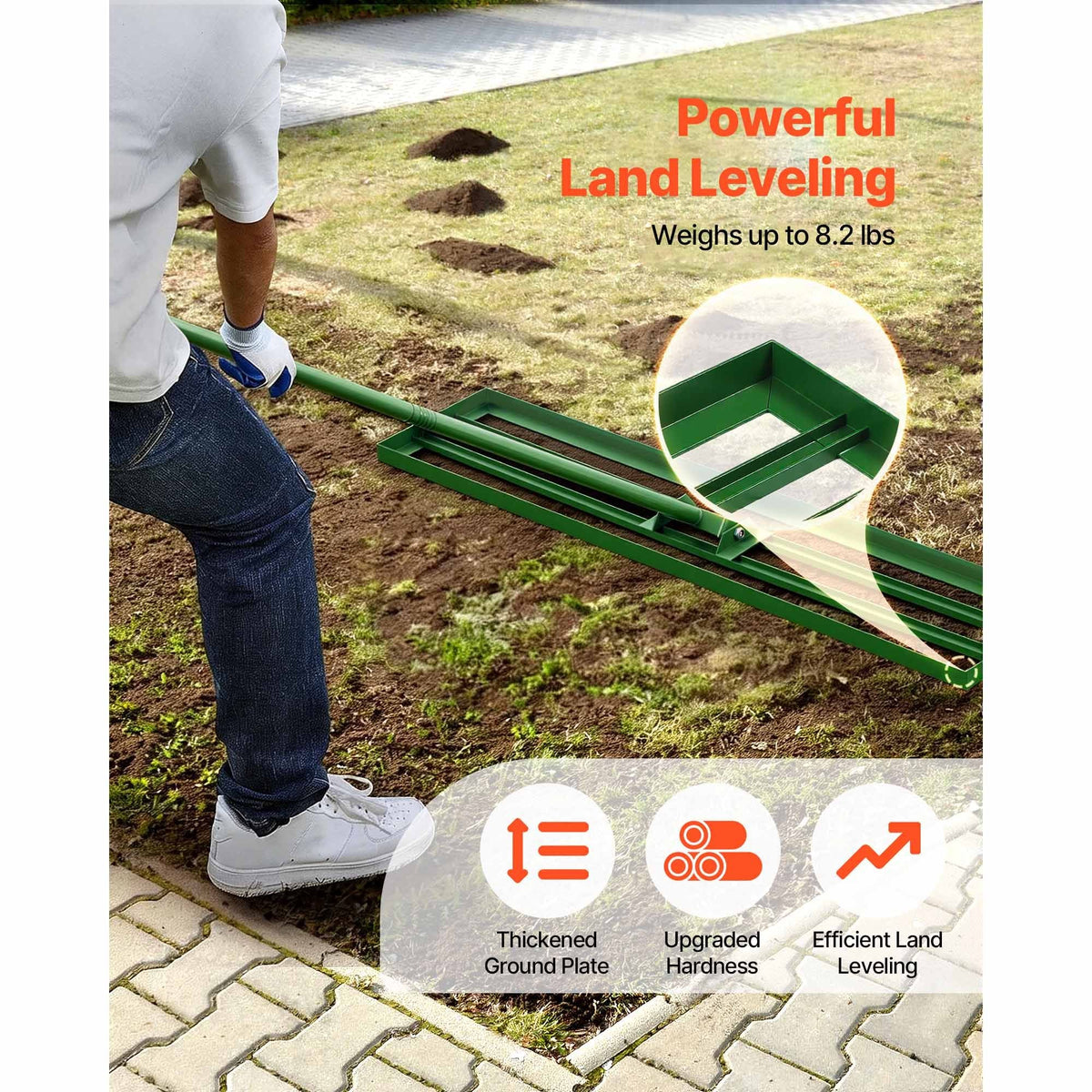 Lawn Leveling Rake, 48"x10" Level Lawn Tool, Heavy-duty Lawn Leveler with 78" Steel Extended Handle, Yard Leveling Rake Suit for Garden, Golf Lawn, Farm
