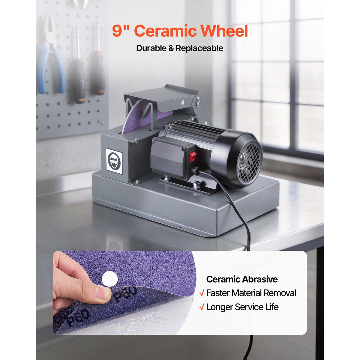 Lawn Mower Blade Sharpener, 1HP Lawnmower Blades Grinder with 9" Ceramic Grinding Wheel, Grit Collector & Balancer, 30°/40° Blade Sharpening Machine for High Lift, Low Lift, Gator & Flat Blades